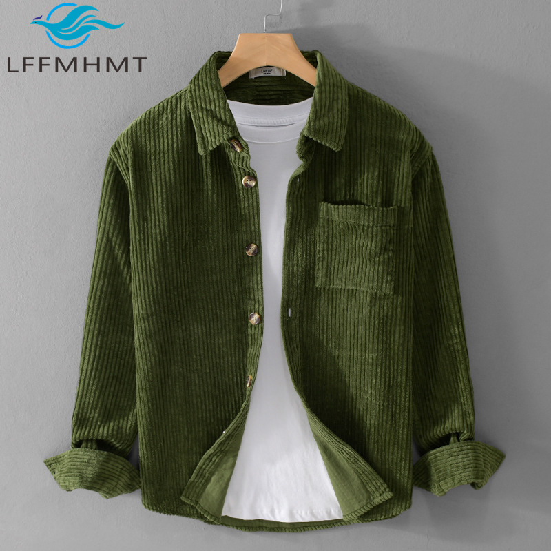 Corduroy Button Up Shirt Men - Nowa męska koszula sztruksowa z długim