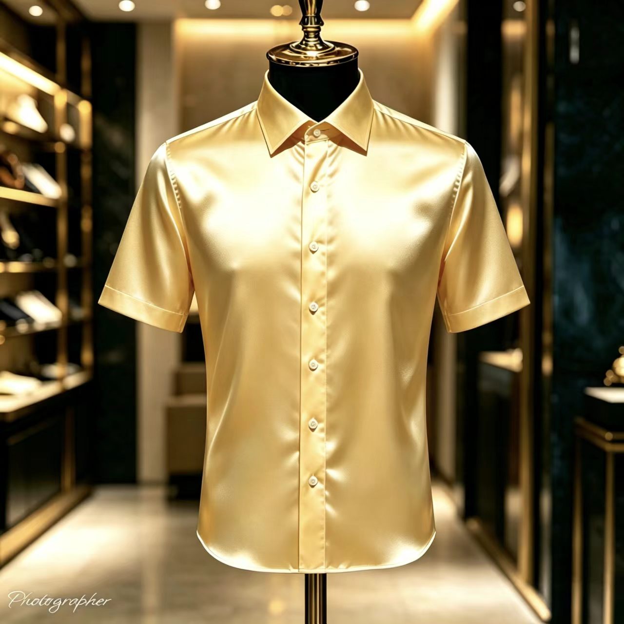 Mens Satin Silk Dress Shirt - Męska koszula wizytowa z krótkim rękawem,