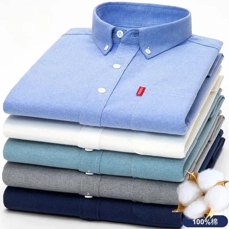 Oxford Cotton Casual Shirt Business - 100% czysta bawełna męska jednolita kolorowa