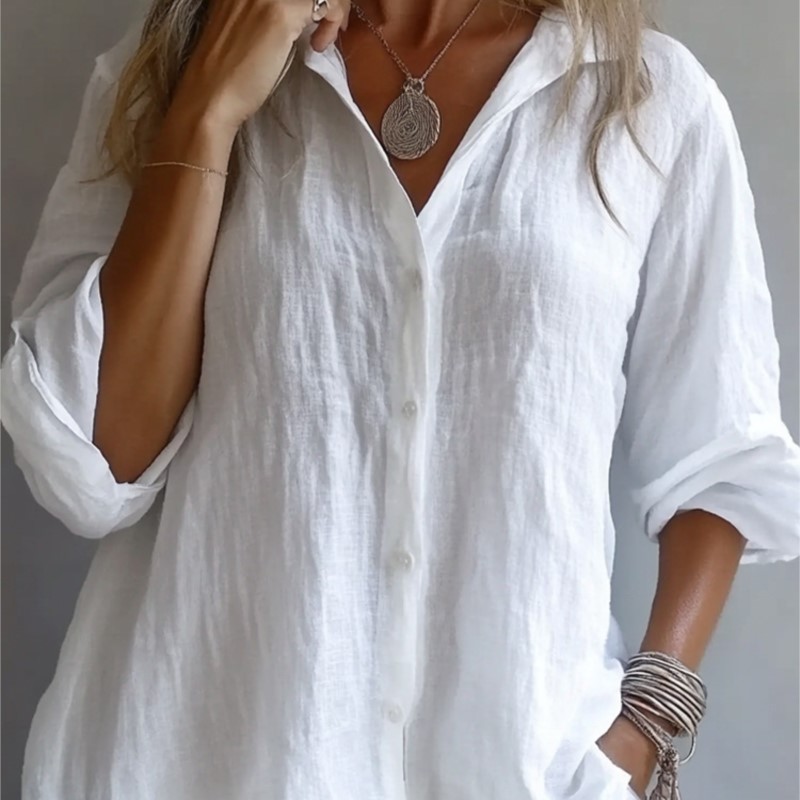 Mens Linen Shirt Long Sleeve - Jednolity kolor, lniana, seksowna bluzka z