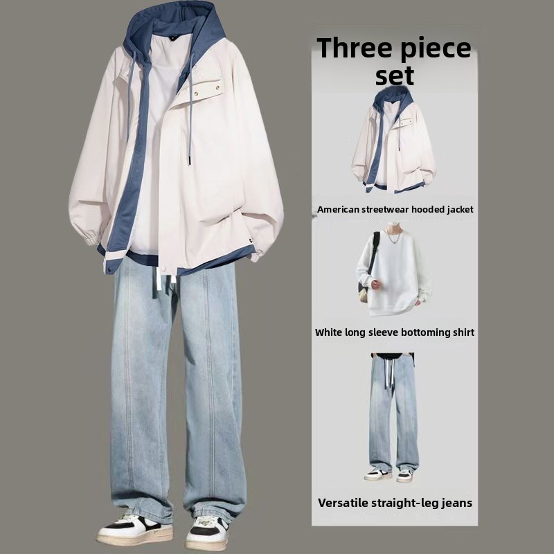 Jeans - Męski amerykański zestaw 3-częściowy: kurtka z