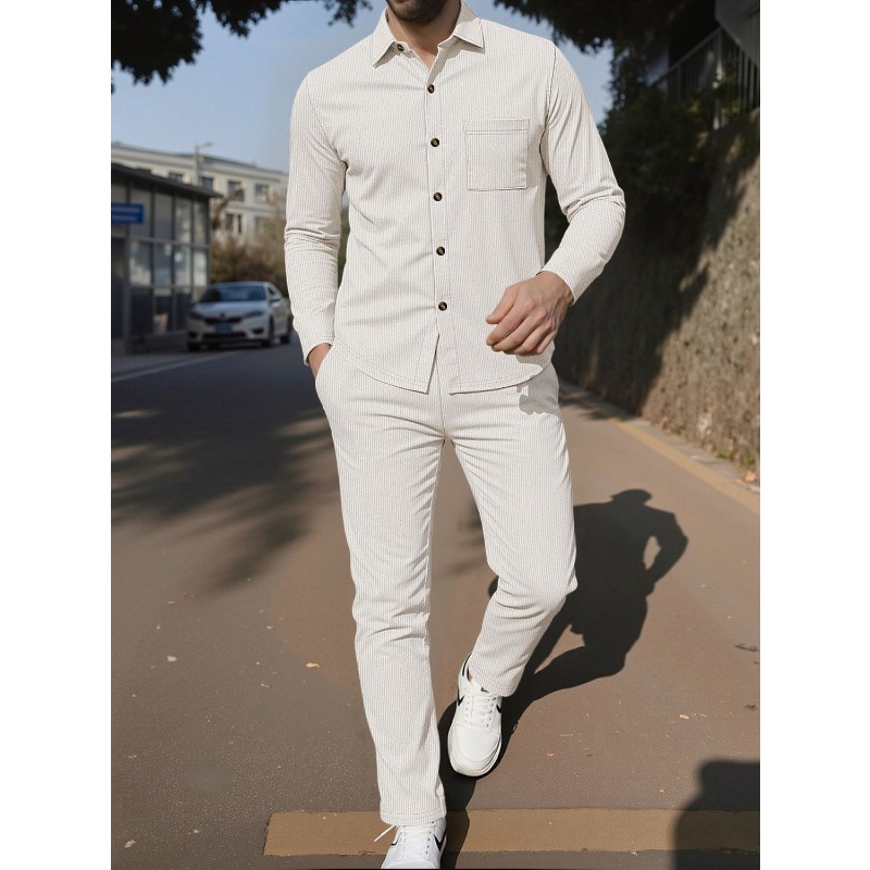 Corduroy Button Up Shirt Men - Męski dwuczęściowy zestaw z koszulą na