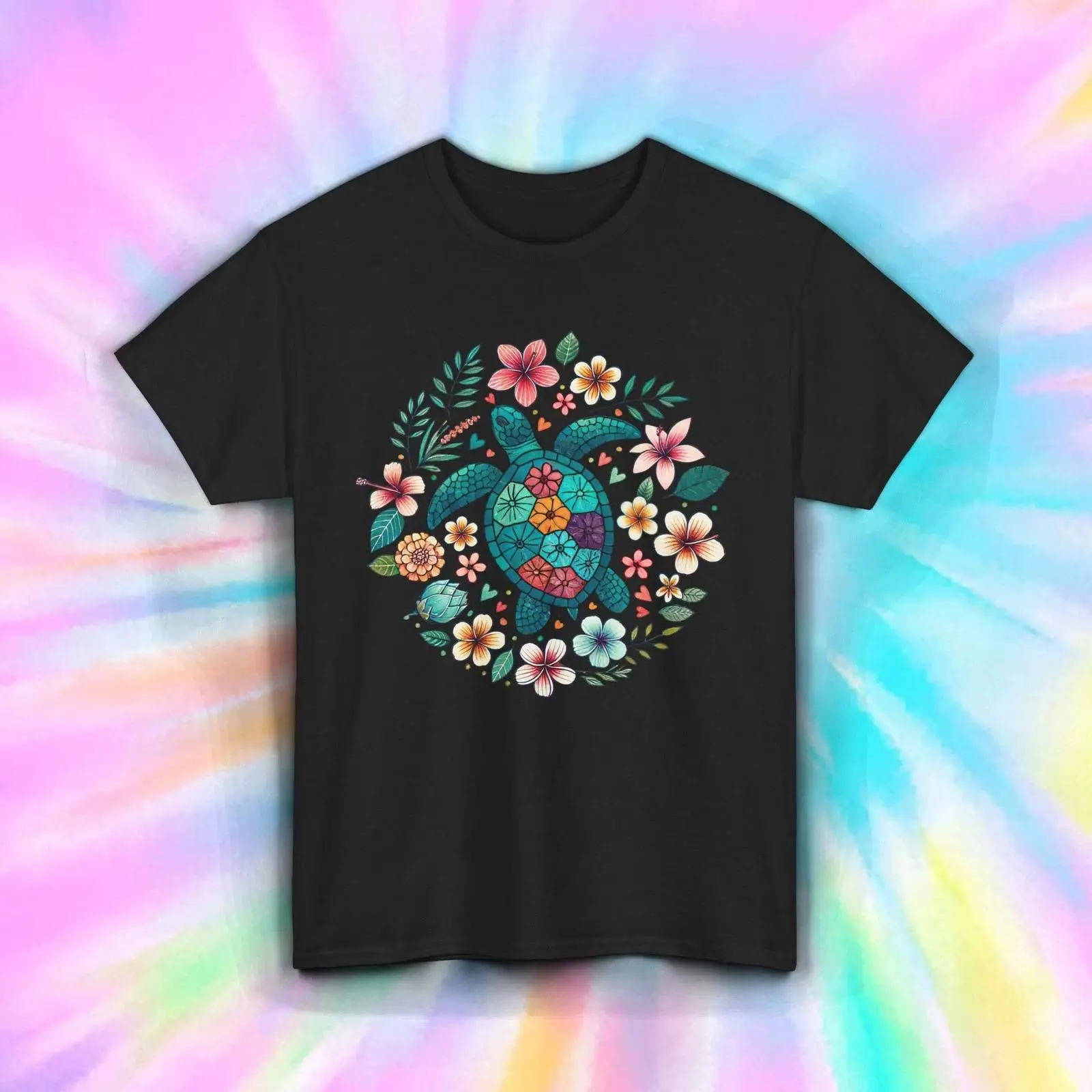Vintage Hawaiian Floral Shirt - Koszulka z kwiatowym motywem żółwia, mandala,