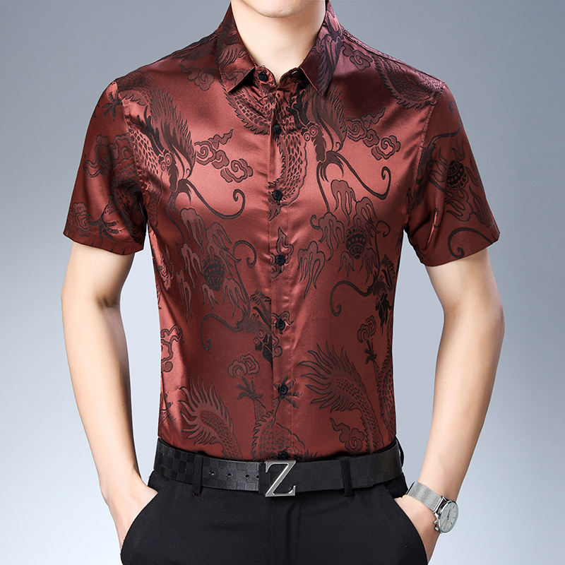 Moda męska wzór jedwabna koszu – Mens Satin Silk Dress Shirt recenzja i cena