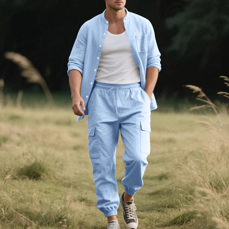Męski lniany, oddychający dwuc – Mens Linen Shirt Long Sleeve recenzja i cena