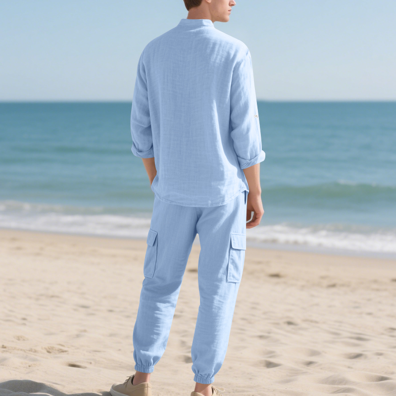 Męski lniany, oddychający dwuc – Mens Linen Shirt Long Sleeve recenzja i cena