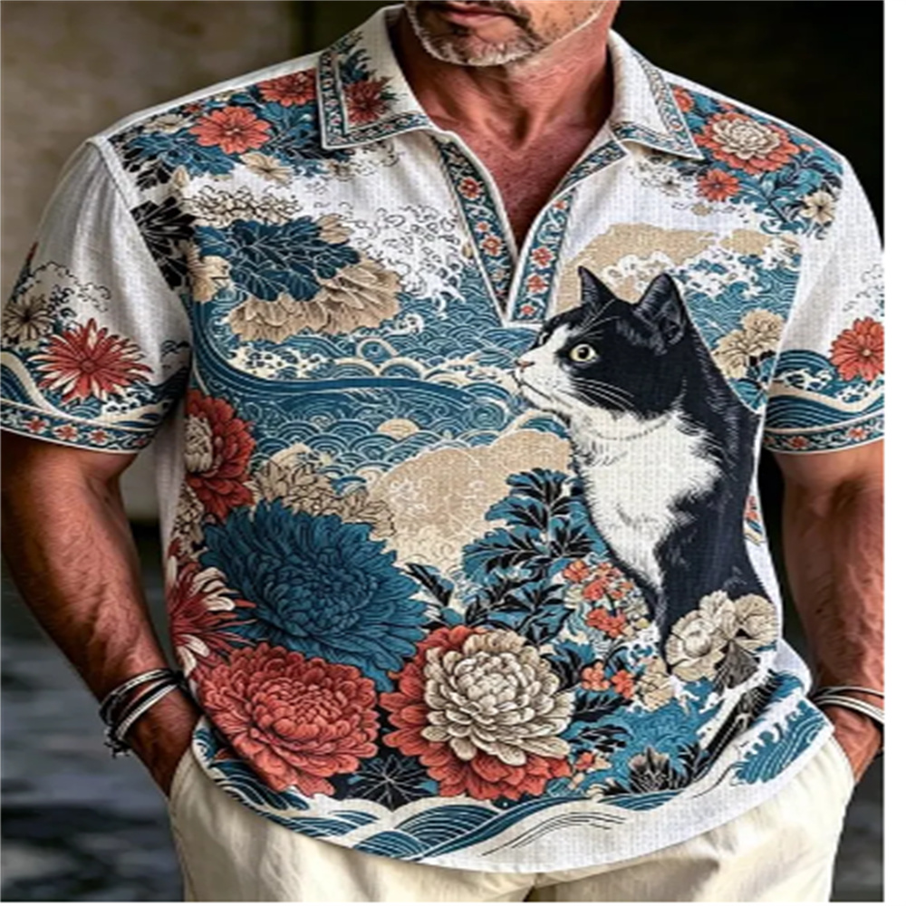 Męska koszulka polo z krótkim  – Vintage Hawaiian Floral Shirt recenzja i cena