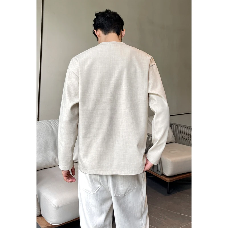 Męska koszula Henley z imitacj – Mens Linen Shirt Long Sleeve recenzja i cena