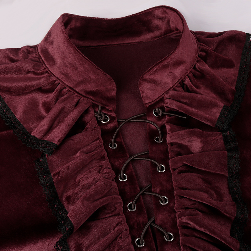 Czerwone zasznurowane falbany  – Medieval Gothic Lace Up Pirate Shirt recenzja i cena