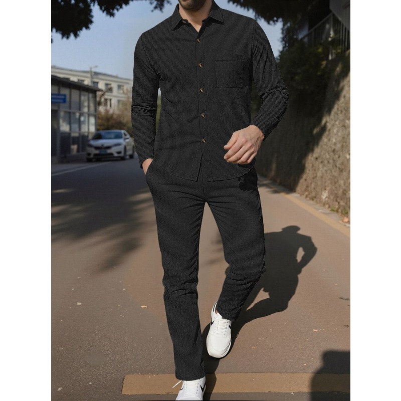 Męski dwuczęściowy zestaw z ko – Corduroy Button Up Shirt Men recenzja i cena