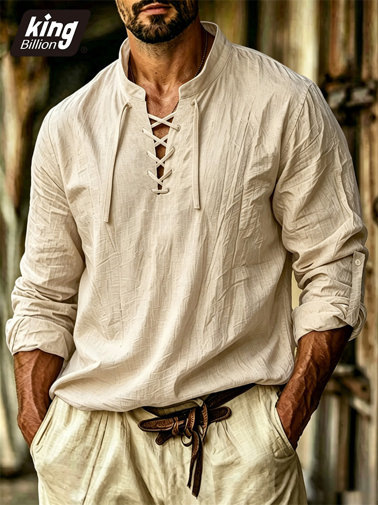 Męska koszulka z dekoltem w se – Medieval Gothic Lace Up Pirate Shirt recenzja i cena