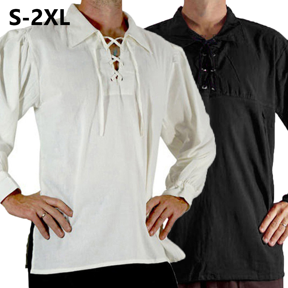 Męski strój średniowieczny ren – Medieval Gothic Lace Up Pirate Shirt recenzja i cena