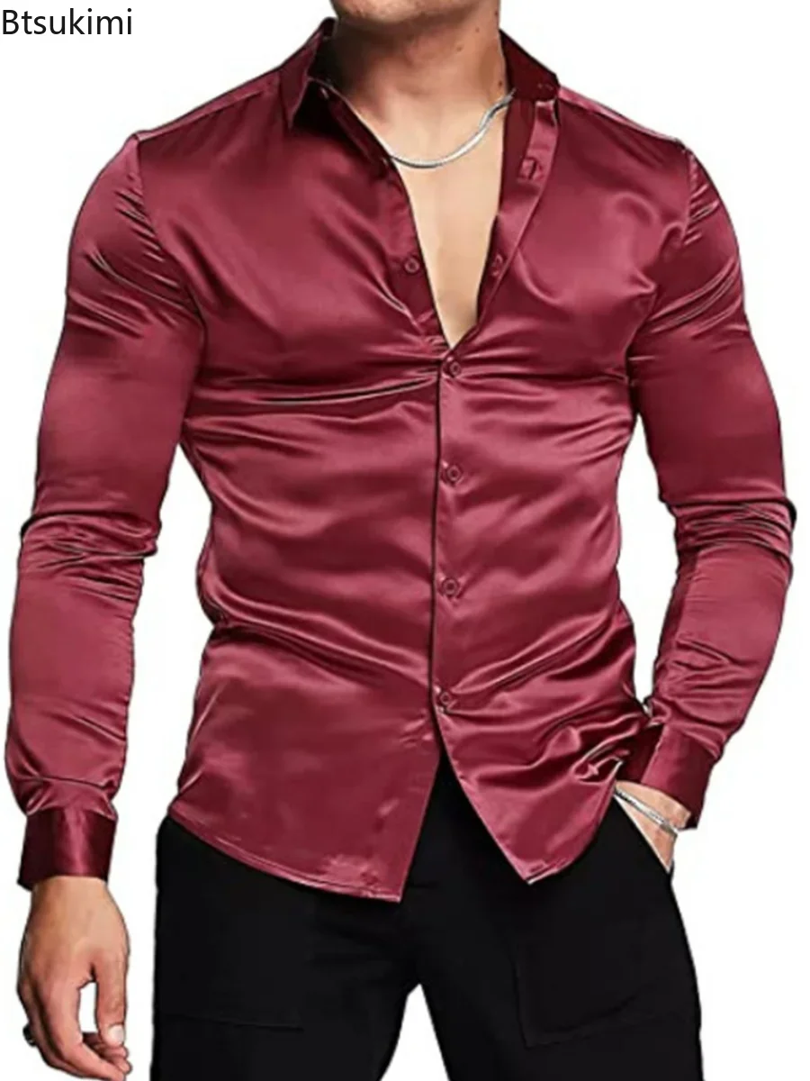 Nowa męska luksusowa koszula z – Mens Satin Silk Dress Shirt recenzja i cena