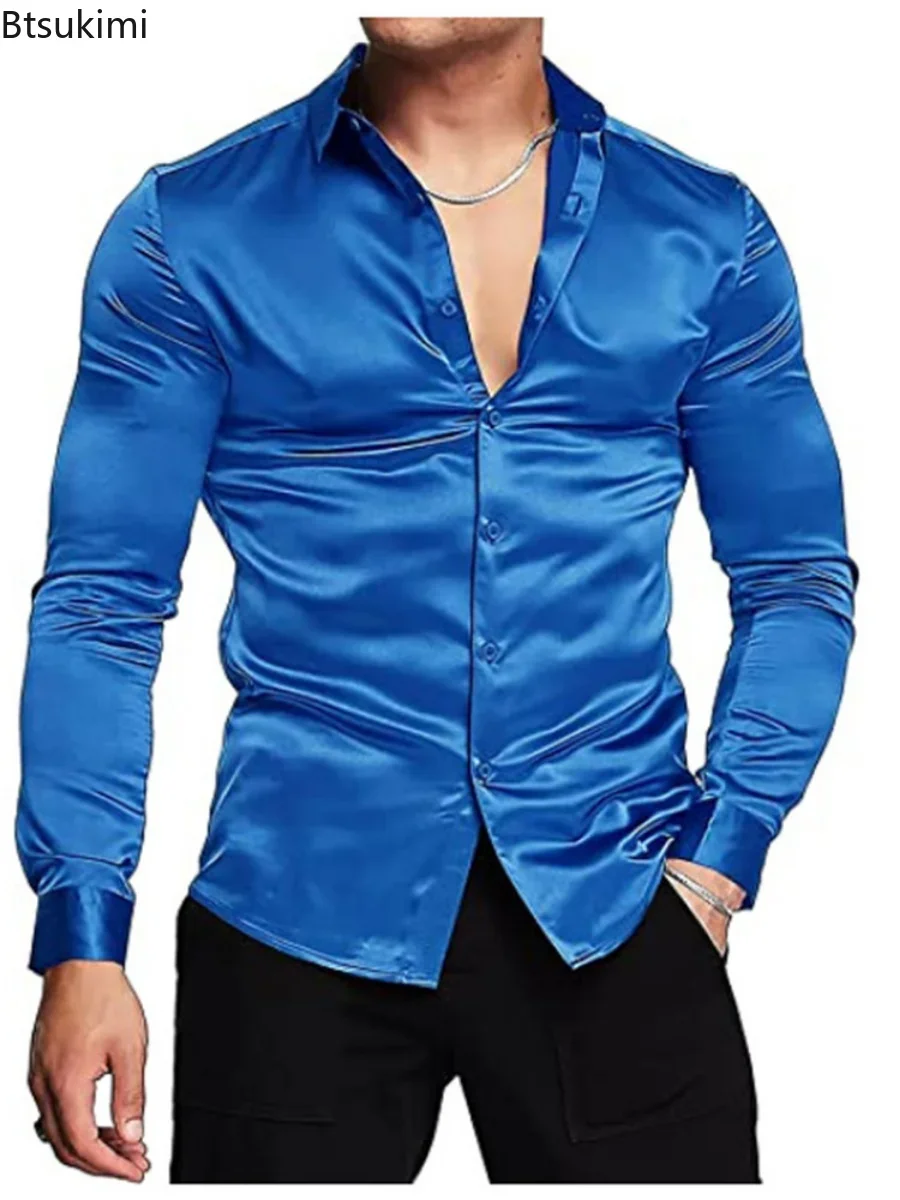 Nowa męska luksusowa koszula z – Mens Satin Silk Dress Shirt recenzja i cena