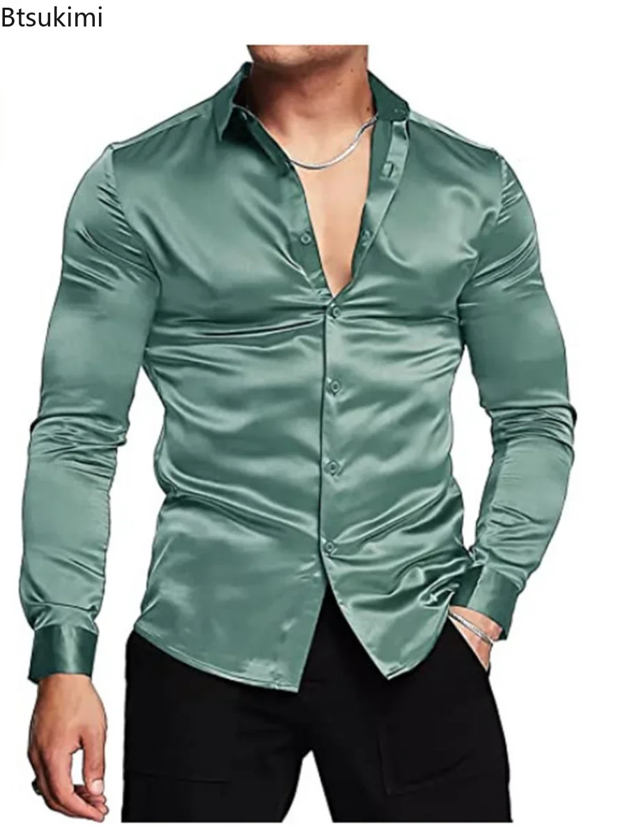 Nowa męska luksusowa koszula z – Mens Satin Silk Dress Shirt recenzja i cena