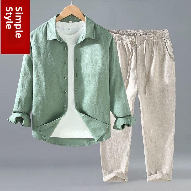 Luźny lniany męski zestaw casu – Mens Linen Shirt Long Sleeve recenzja i cena