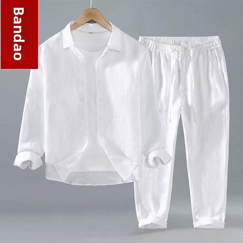 Luźny lniany męski zestaw casu – Mens Linen Shirt Long Sleeve recenzja i cena